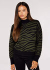 Mock Neck Zebra Jumper, Khaki, large