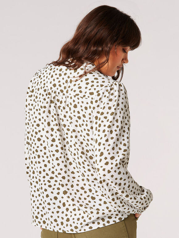 Irregular Spot Oversized Blouse, Khaki, large