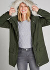 Removable Padding Faux Fur Hood Coat, Khaki, large