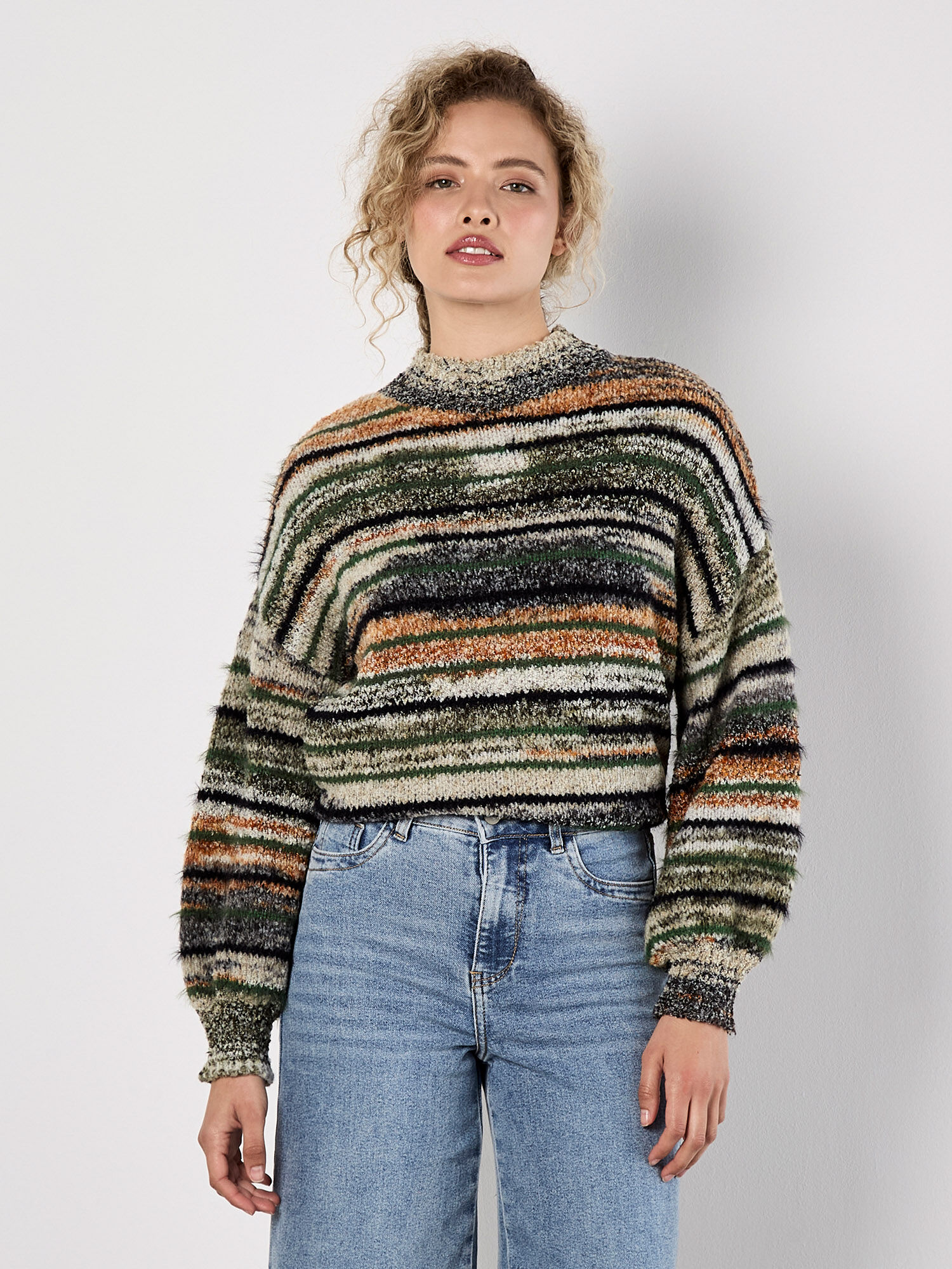 Space Dye Stripe Fluffy Jumper | Apricot Clothing