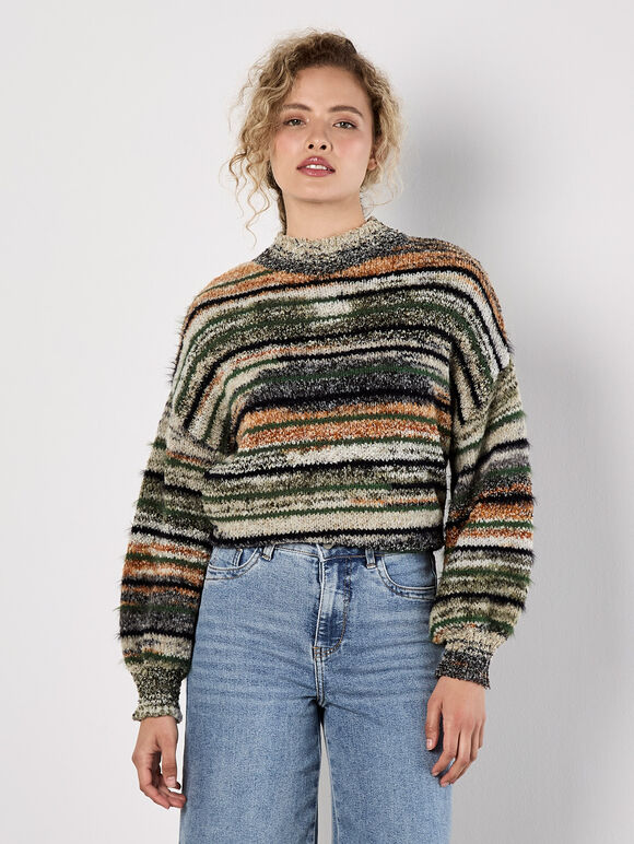 Space Dye Stripe Fluffy Jumper, Green, large