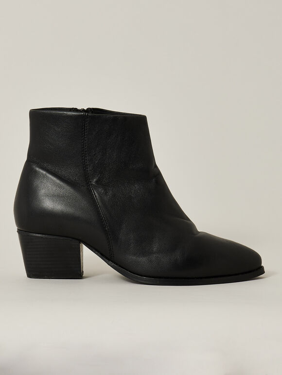 Black Ankle Leather Boot, Black, large