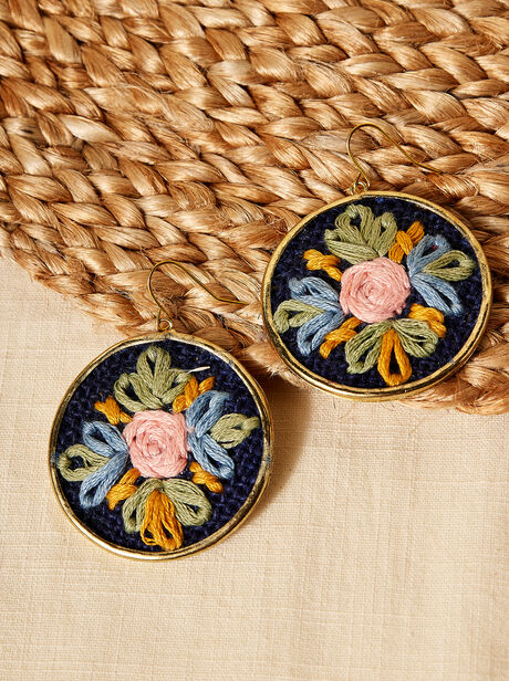 Hand Embroidered Rose Earrings