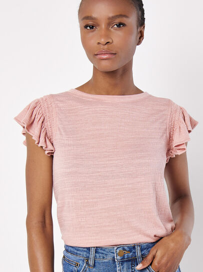 Soft Slub Ruffle Sleeve T-Shirt
