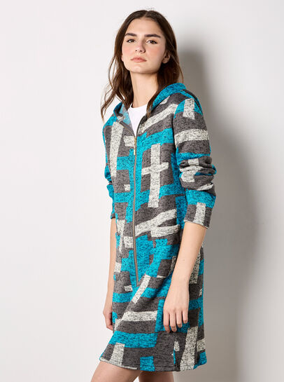 Geometric Knitted Zip-Down Cardigan