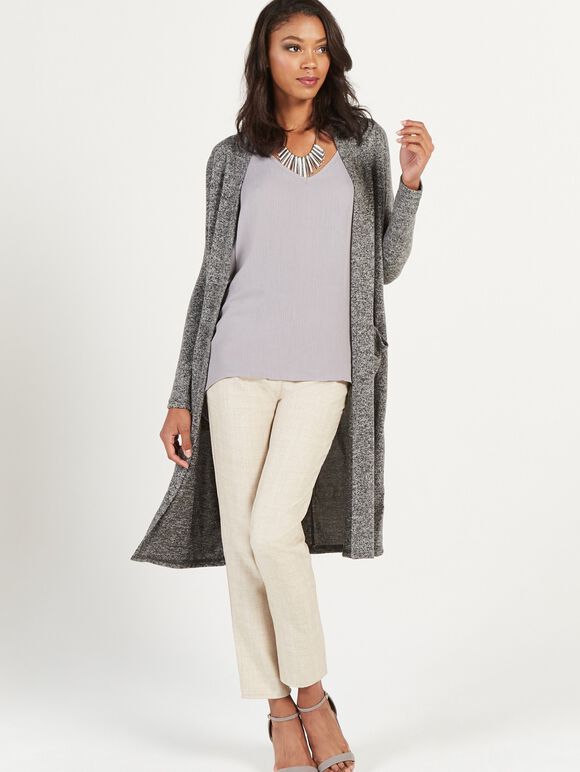 Marl Longline Cardigan, Dark Grey - Charcoal, large