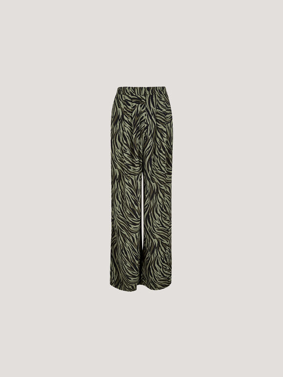 Zebra Print Wide Leg Trousers, Khaki, large