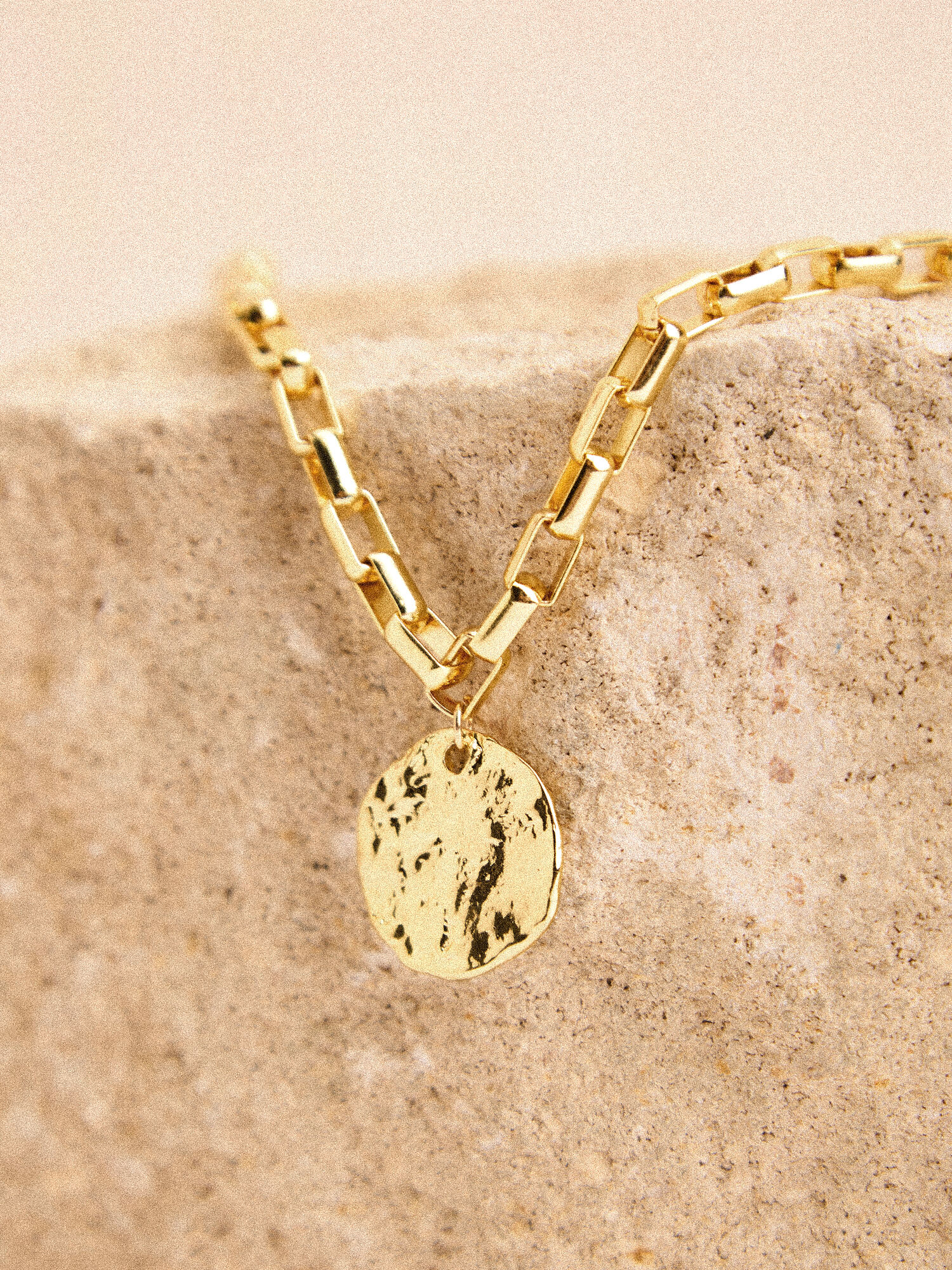 24K Gold Plated Hammered Coin Necklace Apricot Clothing