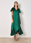 Satin Ruffle Wrap Maxi Dress, Green, large