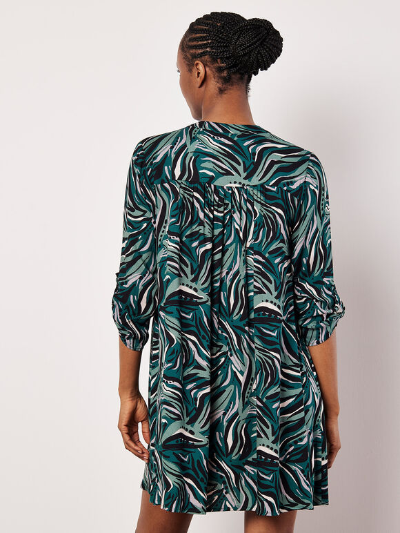 Abstract Swirl Shirt Mini Dress, Green, large