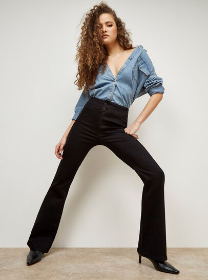 Rosa High Waist Pintuck Flare Jeans