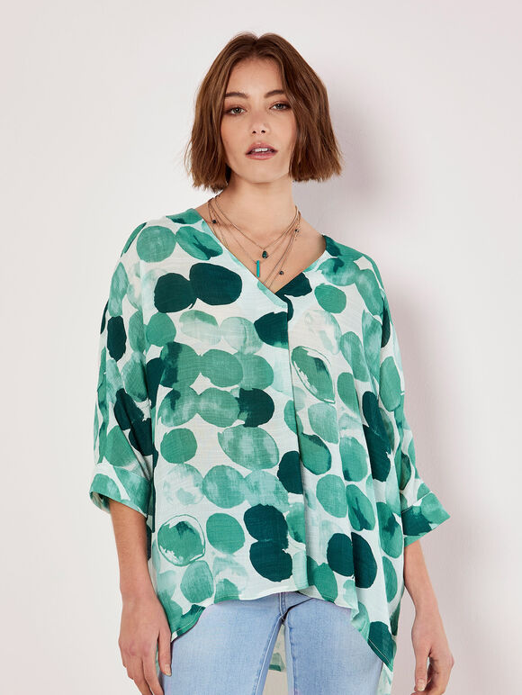 Paint Circles Print Top, Green, large