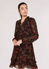Paisley Ruffle Mini Dress , Black, large