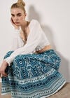 Batik Print Smocked Maxi Skirt, Blue, large