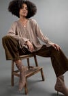 Flora Velvet Denim Wide-Leg Jeans, Brown, large