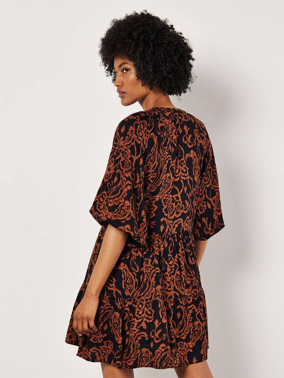 Ikat Sarasa Tiered Mini Dress, Rust, large