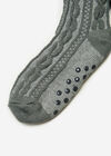 Fluffy Lining Aran Knit Socks, Grey, large