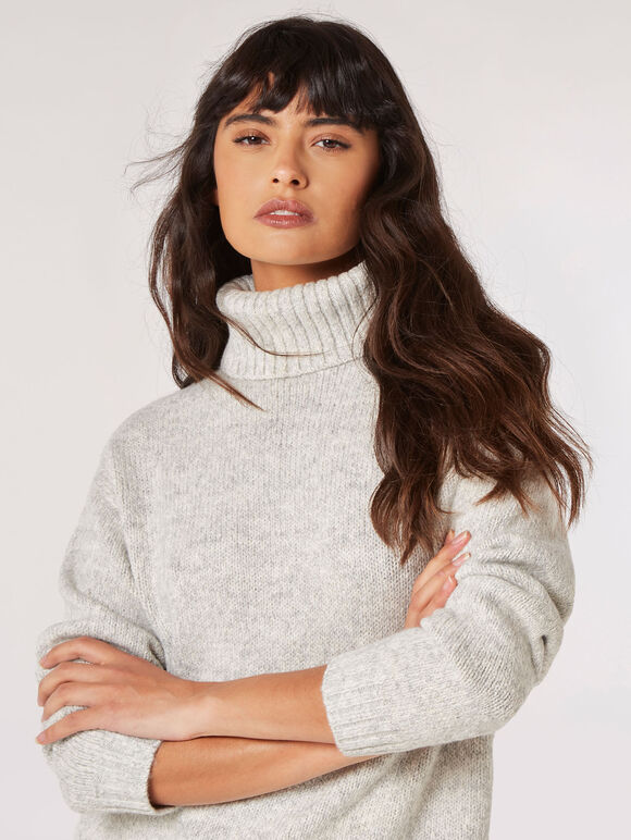 Chunky Knit Jumper Mini Dress, Grey, large