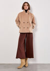 Tailored Short Peacoat Jacket, Brown, large