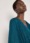 Chevron Shimmer Wrap Mini Dress, Teal, large