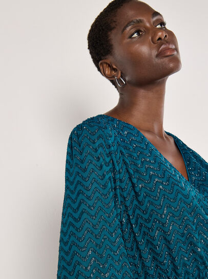 Chevron Shimmer Wrap Mini Dress