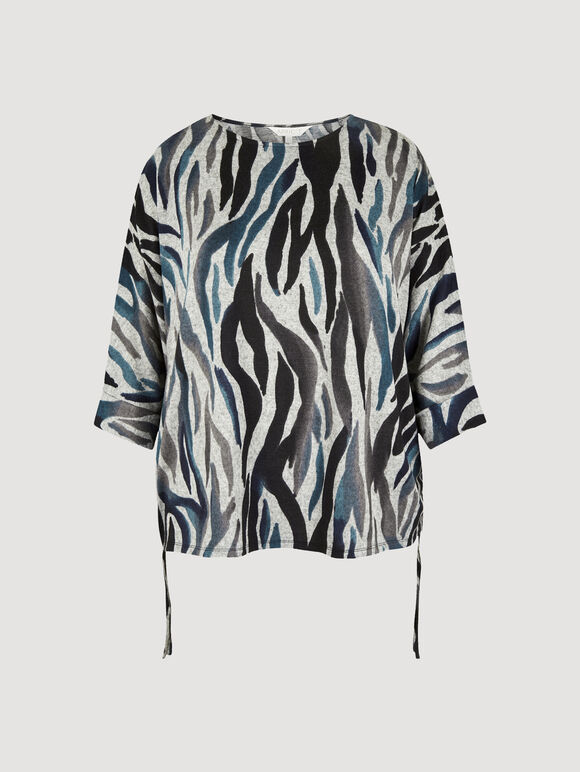 Curve Soft Touch Zebra Drawstring Top, Grey, large