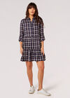Check Print Shirt Mini Dress, Navy, large