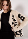 Swirl Embroidered Blanket Stitch Cardigan, Stone, large