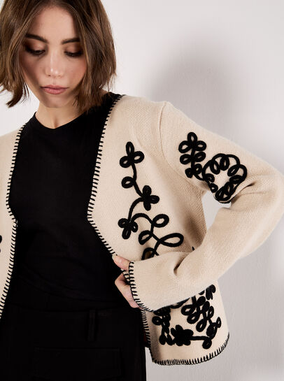 Swirl Embroidered Blanket Stitch Cardigan