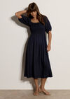 Smocked Bardot Maxi Dress, Navy, large