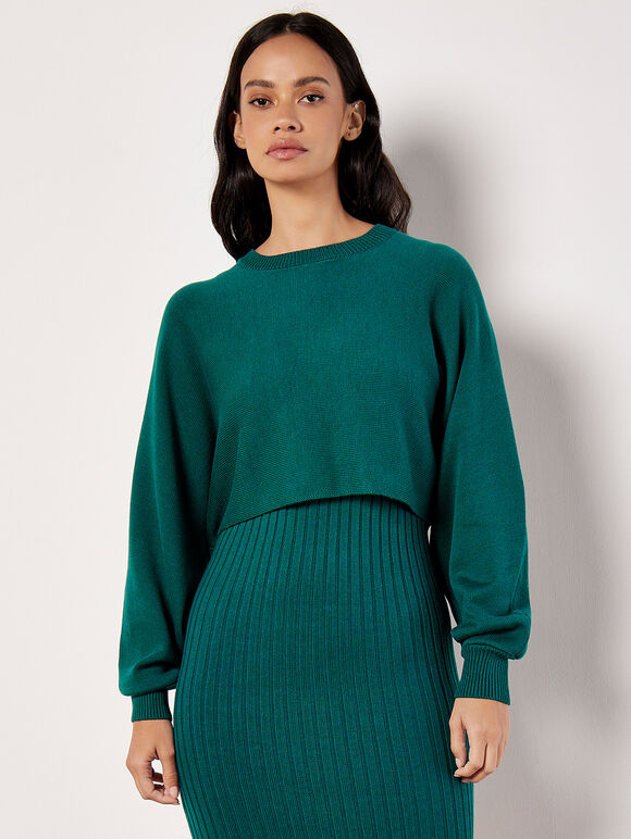 Cropped Batwing Jumper, Green, large