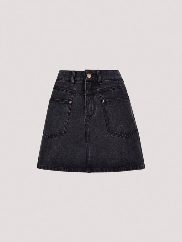 Denim Mini Skirt, Black, large