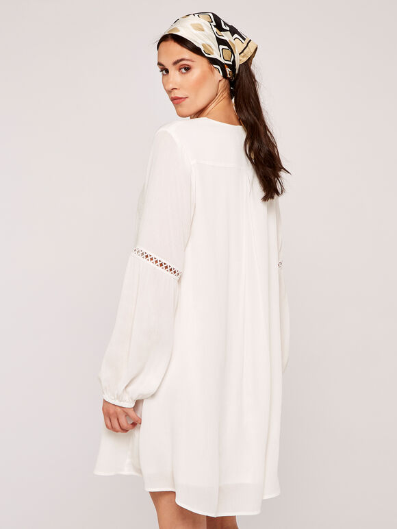 Lace Detail Smock Dress, Cream, large