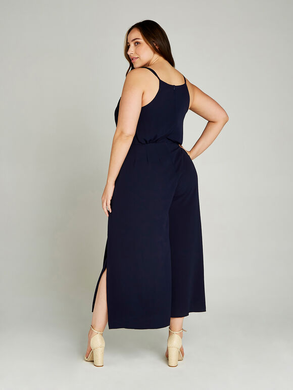 Navy Tie Waist Jumpsuit +, Navy, large
