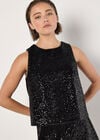 Sequin Velvet Sleeveless Top, Black, large