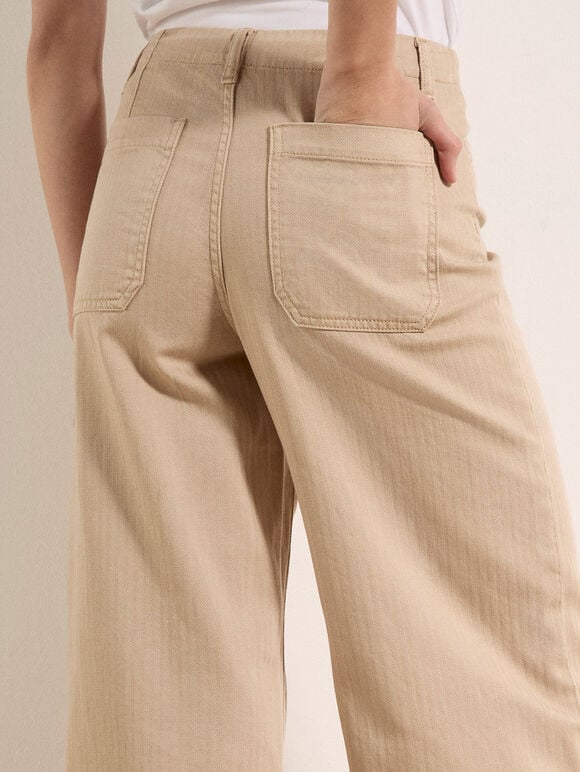 Erin Wide-Leg Cotton Drawstring Jeans, Stone, large