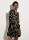 Zebra Print Swing Mini Dress, Khaki, large