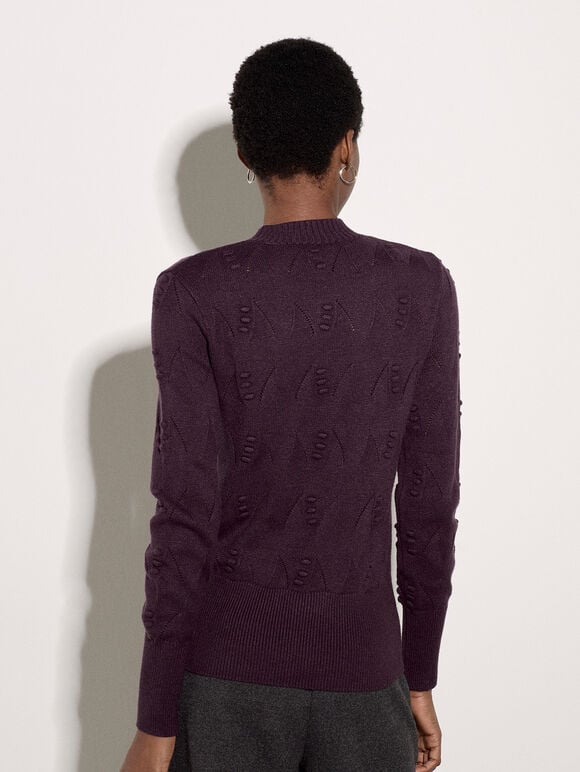 Pom Pointelle Knit Jumper, Purple, large