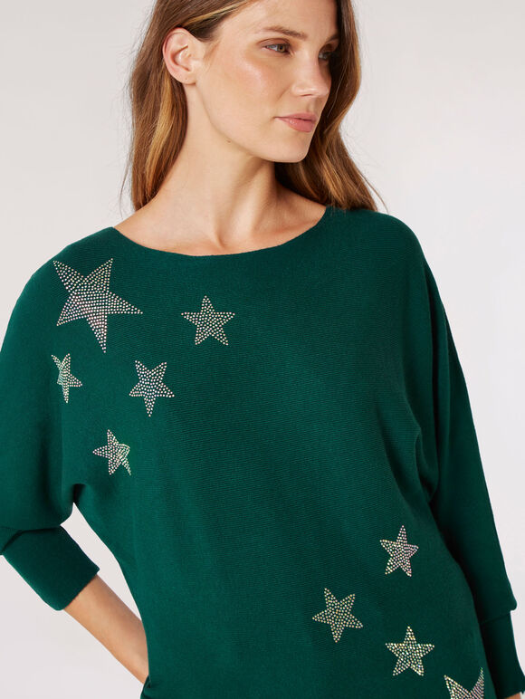 Colourful Studded Stars Jumper, Green, large