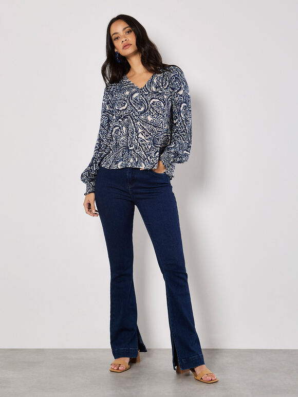 Paisley Print Shimmer Blouse, Navy, large