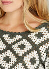 Crochet Short Sleeve Top, Khaki, large