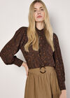Mosaic Print Chiffon Ruffle Blouse, Brown, large