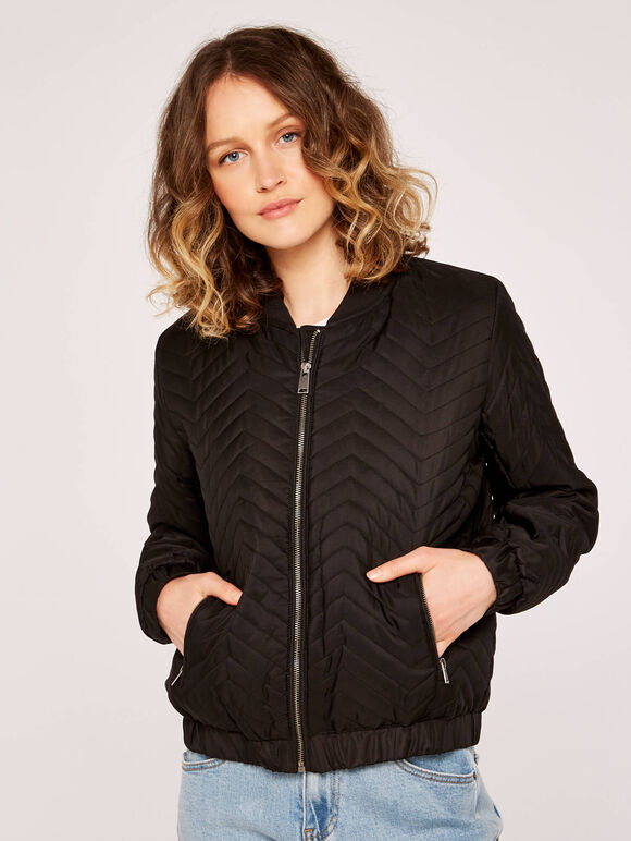 Quilted Bomber Jacket, Black, large