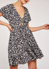 Floral Tie Front Dress, Navy, large