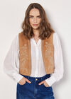 Embroidered Suedette Waistcoat, Brown, large