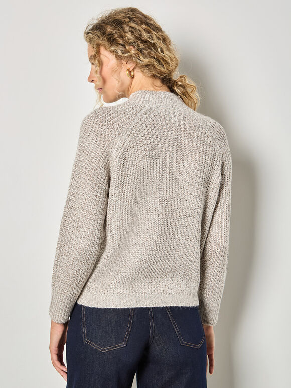 Sequin Fisherman Knit Jumper, Cream, large