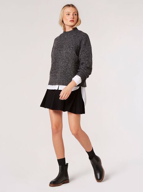 Plaited Knit Mock Neck Jumper
