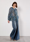 Patchwork Feather Print Chiffon Top, Green, large