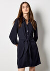 Tie Front Shirt Mini Dress, Navy, large