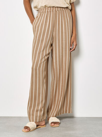 Linen Blend Wide-Leg Stripe Trousers